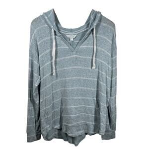 Market & Spruce Top Women M Blue White Stripe Light Weight Beach Coastal Hood